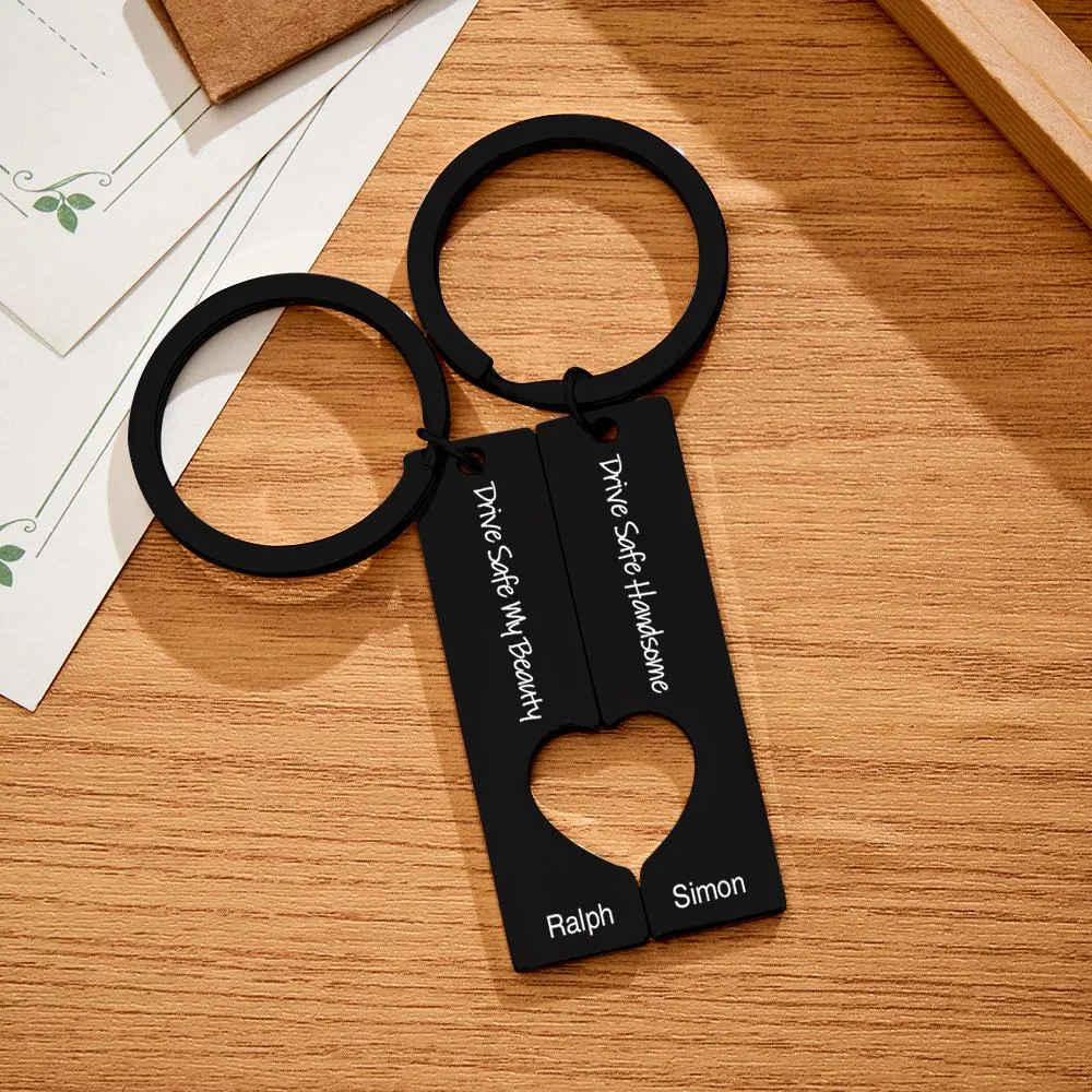 2pcs Couple Drive Safe Keychains Personalized Text Keychain Customized Products Valentines Day Anniversary Gift for Boyfriend