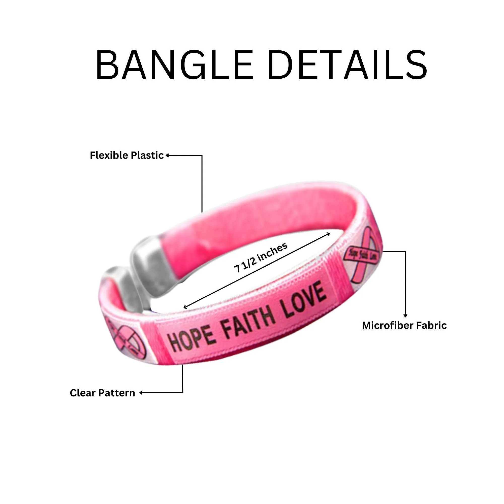 Hope, Faith, Love Pink Ribbon Bangle Bracelets