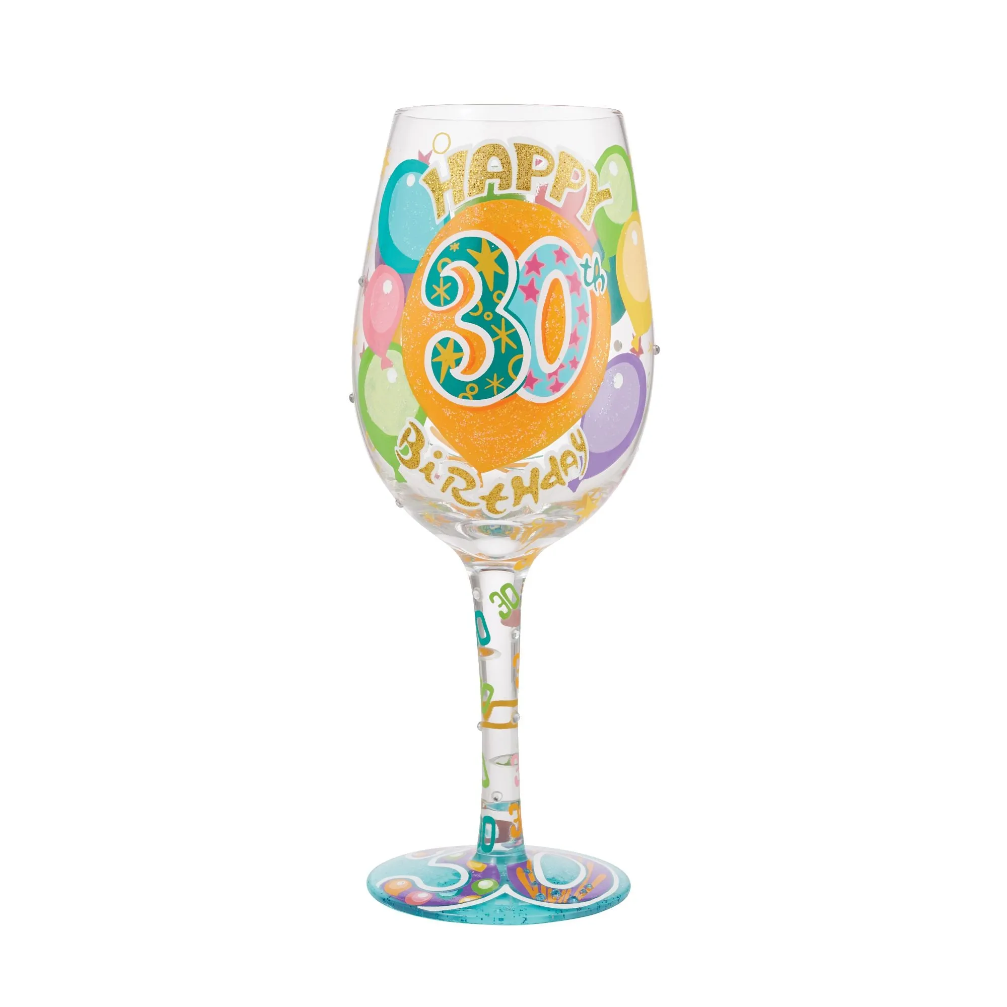 "Happy 30th Birthday" Hand-Painted Wine Glass, 15 oz.