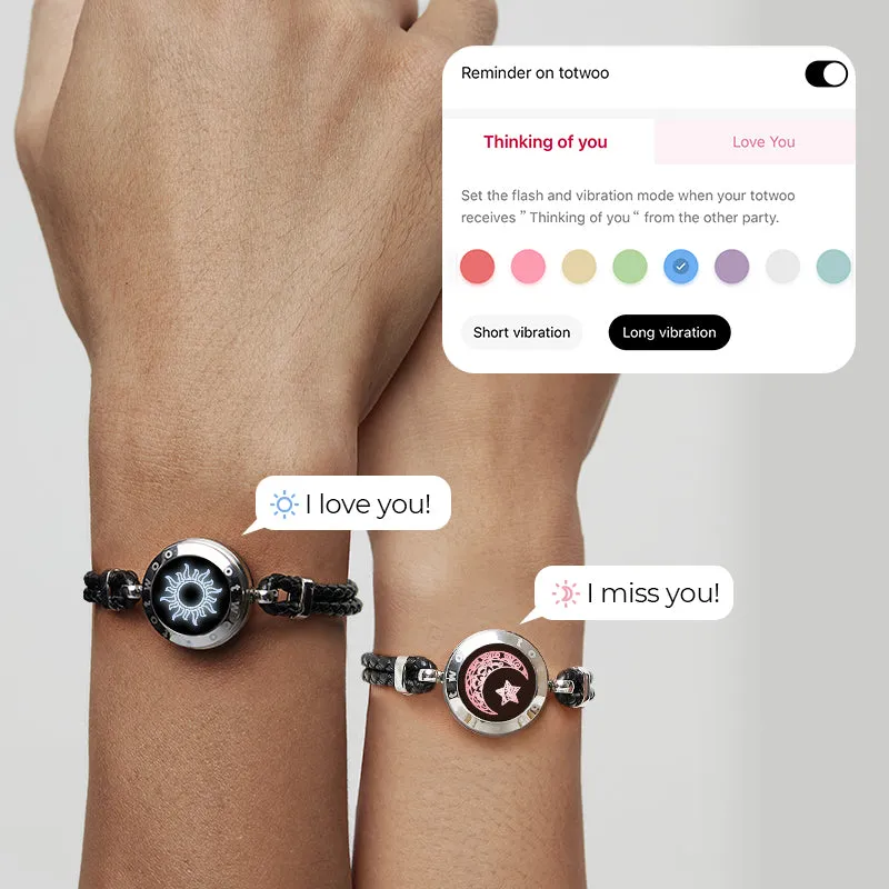 Sun&Moon Touch Bracelets with Braided Leather Rope(Black Black)