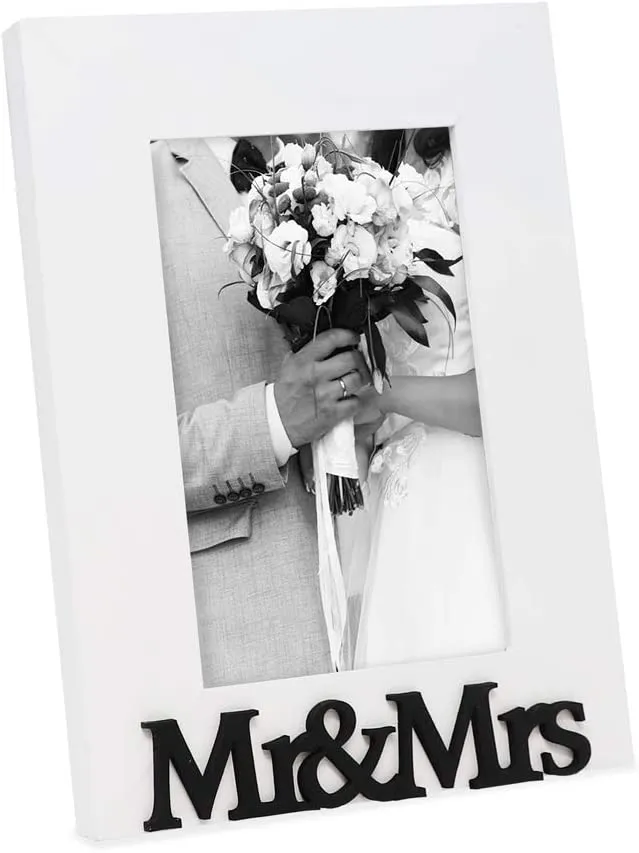 White Wood Sentiments “Mr & Mrs” Picture Frame, 4x6 inch,