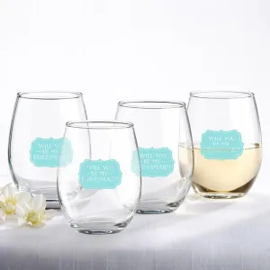 Will You Be My Bridesmaid Something Blue 15 oz. Stemless Wine Glass (Set of 4)